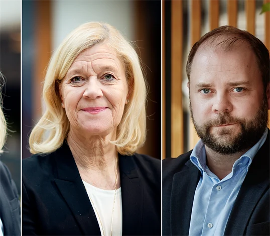 Eva Glückman, vd Grafiska Företagen, Lena-Liisa Tengblad, vd Gröna arbetsgivare, och Erik Haara, vd Trä- och Möbelföretagen.