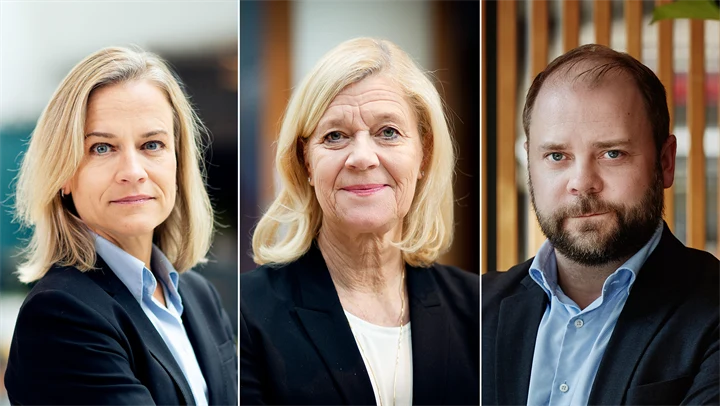 Eva Glückman, vd Grafiska Företagen, Lena-Liisa Tengblad, vd Gröna arbetsgivare, och Erik Haara, vd Trä- och Möbelföretagen.